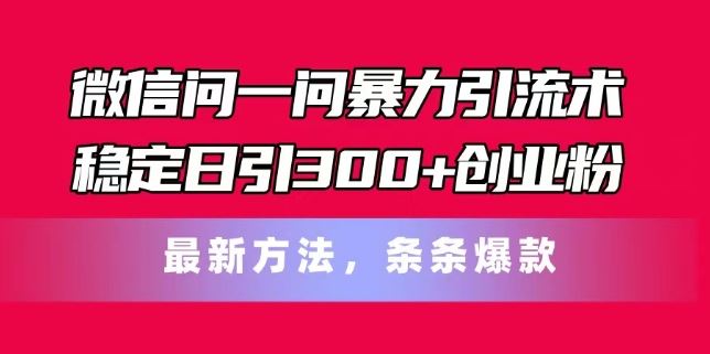 微信问一问暴力引流术，稳定日引300+创业粉，最新方法，条条爆款【揭秘】-项目网站