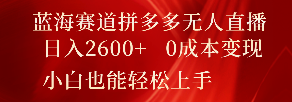 蓝海赛道拼多多无人直播，日入2600+，0成本变现，小白也能轻松上手-项目网站