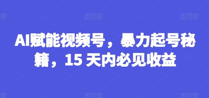 AI赋能视频号，暴力起号秘籍，15 天内必见收益【揭秘】-项目网站