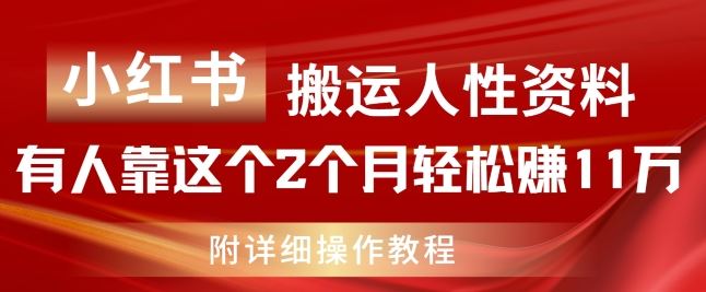 小红书搬运人性资料，有人靠这个2个月轻松赚11w，附教程【揭秘】-项目网站
