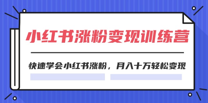 2024小红书19天涨粉变现特训营，快速学会小红书涨粉，月入十万轻松变现（42节）-项目网站