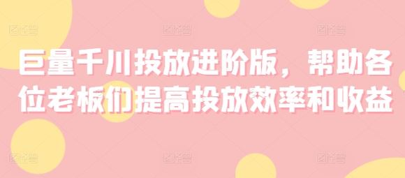 巨量千川投放进阶版，帮助各位老板们提高投放效率和收益-项目网站