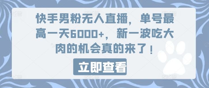 快手男粉无人直播，单号最高一天6000+，新一波吃大肉的机会真的来了-项目网站