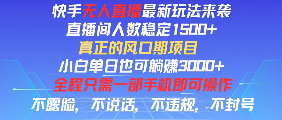 （11792期）快手无人直播全新玩法，直播间人数稳定1500+，小白单日也可躺赚3000+，…-项目网站