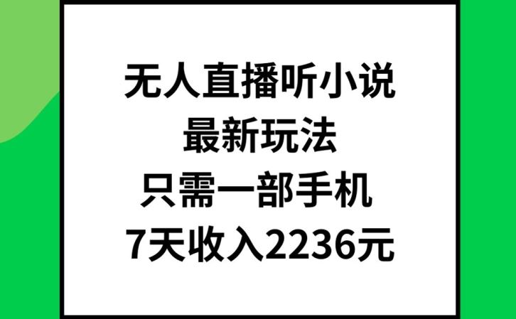 无人直播听小说最新玩法，只需一部手机，7天收入2236元【揭秘】-项目网站