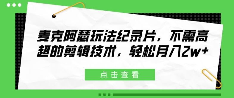 麦克阿瑟玩法纪录片，不需高超的剪辑技术，轻松月入2w+【揭秘】-项目网站