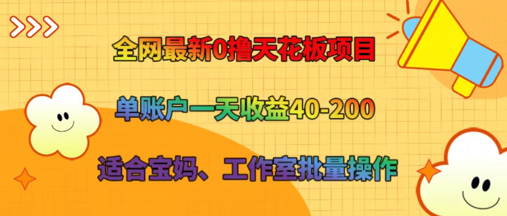 全网最新0撸天花板项目 单账户一天收益40-200 适合宝妈、工作室批量操作-项目网站