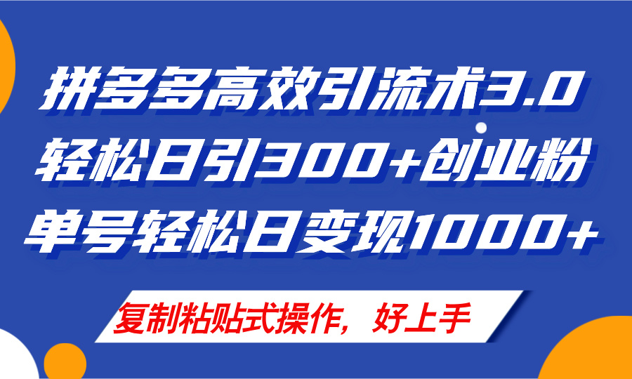 （11917期）拼多多店铺引流技术3.0，日引300+付费创业粉，单号轻松日变现1000+-项目网站