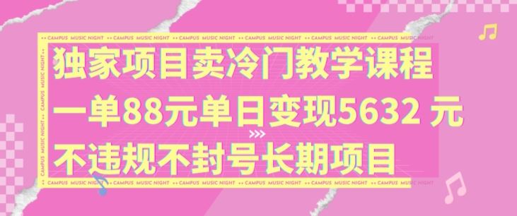 独家项目卖冷门教学课程一单88元单日变现5632元违规不封号长期项目【揭秘】-项目网站