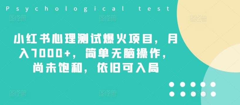 小红书心理测试爆火项目，月入7000+，简单无脑操作，尚未饱和，依旧可入局-项目网站