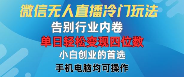 微信无人直播冷门玩法，告别行业内卷，单日轻松变现四位数，小白的创业首选【揭秘】-项目网站