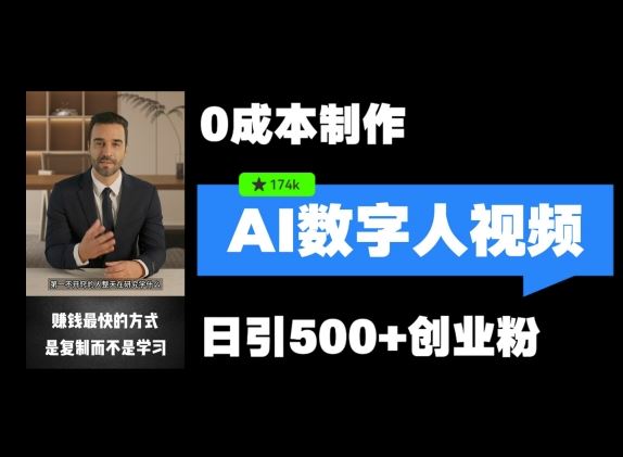 最新数字人引流，五分钟一条视频，可矩阵操作，日引500+创业粉【揭秘】-项目网站