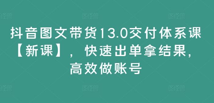 抖音图文带货13.0交付体系课【新课】，快速出单拿结果，高效做账号-项目网站