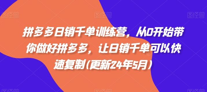 拼多多日销千单训练营，从0开始带你做好拼多多，让日销千单可以快速复制(更新24年8月)-项目网站