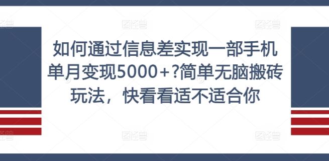 如何通过信息差实现一部手机单月变现5000+?简单无脑搬砖玩法，快看看适不适合你【揭秘】-项目网站