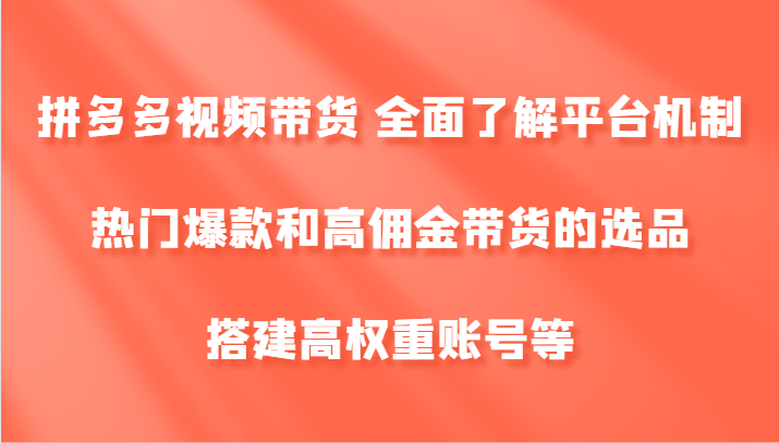 拼多多视频带货 全面了解平台机制、热门爆款和高佣金带货的选品，搭建高权重账号等-项目网站