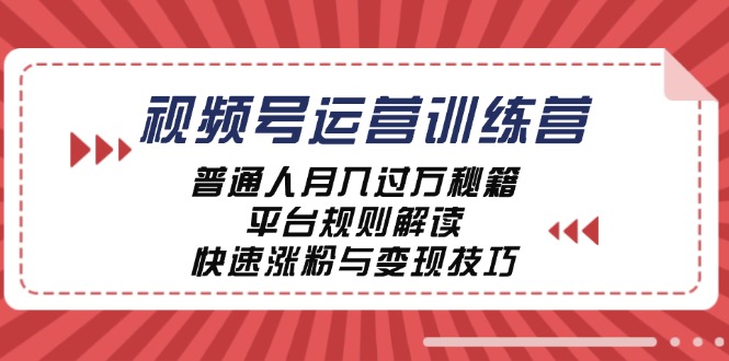 视频号运营训练营：普通人月入过万秘籍，平台规则解读，快速涨粉与变现-项目网站