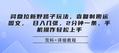 网盘拉新野路子玩法，靠复制搬运图文， 日入几张，2分钟一条，手机操作轻松上手-项目网站