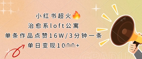 小红书超火的治愈系loft公寓，单条作品点赞16W，3分钟一条，单日变现数张-项目网站