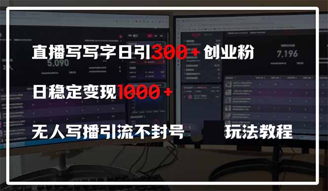 直播写写字日引300+创业粉，日稳定变现600+无人写播引流不封号，玩法教程-项目网站