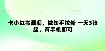 卡小红书漏洞，做知乎拉新 一天3张起，有手机即可-项目网站