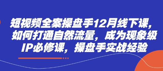 短视频全案操盘手12月线下课，如何打通自然流量，成为现象级IP必修课，操盘手实战经验-项目网站