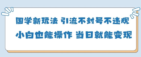 国学新玩法，引流不封号不违规小白也能操作，当日就能变现-项目网站