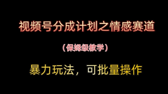 视频号分成计划之情感赛道暴力玩法，可批量操作，保姆级教学-项目网站