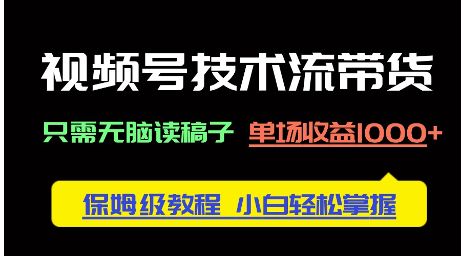 视频号技术流带货，只需无脑读稿子，单场收益1000+ 保姆级教程，小白轻…-项目网站