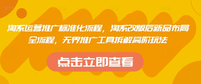 淘系运营推广标准化流程，​淘系改版后新品布局全流程，无界推广工具拆解高阶玩法-项目网站