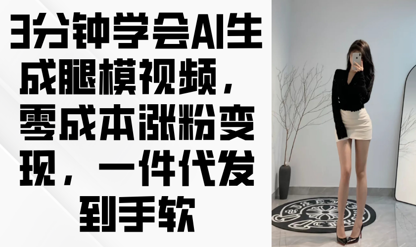 3分钟学会AI生成腿模视频，零成本涨粉变现，一件代发到手软-项目网站