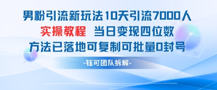 男粉引流新玩法10天引流7000人当日变现四位数可复制可批量0封号-项目网站