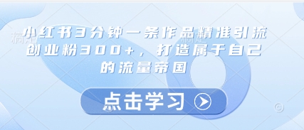 小红书3分钟一条作品精准引流创业粉300+，打造属于自己的流量帝国-项目网站