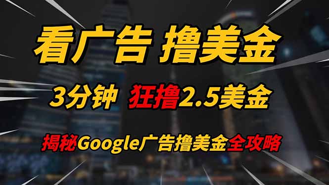 看广告，撸美金！！3分钟赚2.5美金！！日入200美金不是梦！揭秘Google…-项目网站