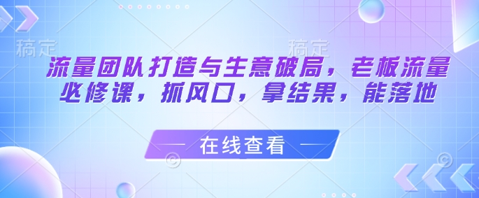 流量团队打造与生意破局，老板流量必修课，抓风口，拿结果，能落地-项目网站
