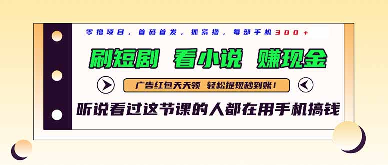 最新短剧平台，刷短剧，看小说，赚现金，一部手机日入300+-项目网站