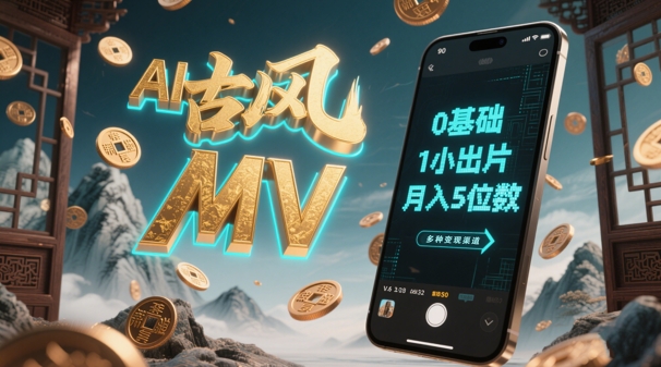 AI一键生成古风音乐MV，0剪辑基础1小时出片，多种变现渠道，一部手机月入5位数-项目网站