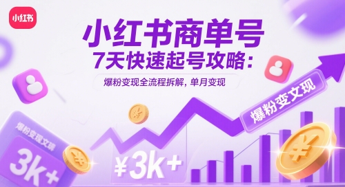 小红书商单号7天快速起号攻略：爆粉变现全流程拆解，单月变现3k+-项目网站