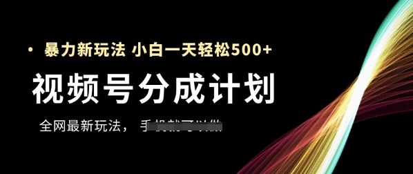 视频号分成计划，全网最暴力玩法，新手一天也能轻松5张+-项目网站