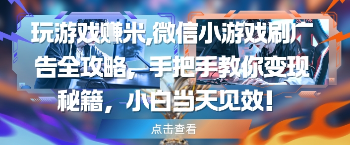 玩游戏挣米，微信小游戏刷广告全攻略，手把手教你变现秘籍，小白当天见效-项目网站
