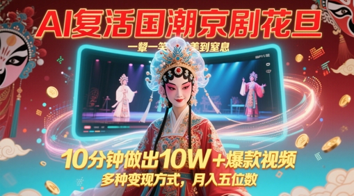 AI复活国潮京剧花旦，一颦一笑美到窒息，10分钟做出10W+爆款视频，多种变现方式，月入五位数-项目网站