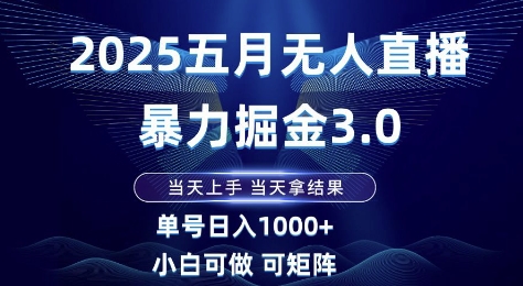 2025五月无人直播暴力掘金3.0，当天上手，当天拿结果，单号日入1k+小白可做可矩阵【揭秘】-项目网站