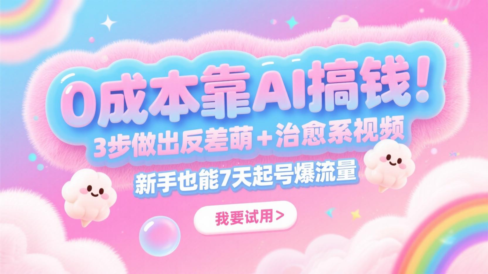 0成本靠AI搞钱！3步做出反差萌+治愈系视频，新手也能7天起号爆流量，月入5位数-项目网站
