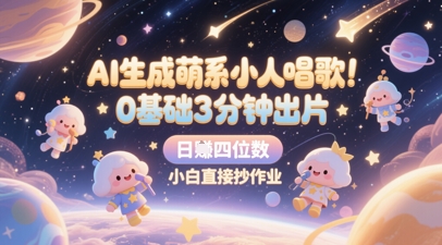 AI生成萌系小人唱歌，0基础3分钟出片，28个作品涨粉8.9W，单条最高19W赞，日入四位数，小白直接抄作业-项目网站