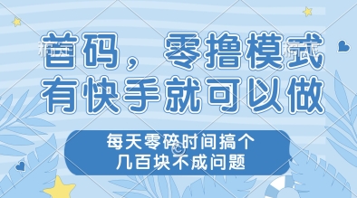 首码，零撸模式，有快手就可以做，每天零碎时间搞个几张不成问题【揭秘】-项目网站