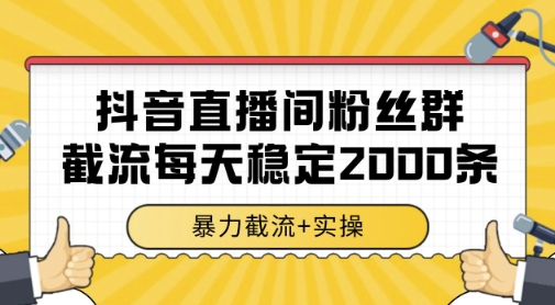抖音直播间粉丝群暴力截流，一台电脑每天稳定2000条数据，暴力截流+实操 【揭秘】-项目网站
