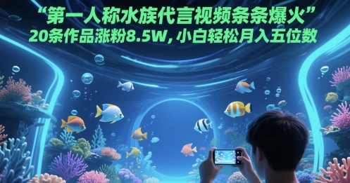 第一人称水族代言视频条条爆火，20条作品涨粉8.5W，小白轻松月入五位数-项目网站