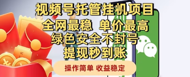 视频号托管挂G项目全网最稳，单价最高，绿色安全不封号提现秒到账，操作简单，收益稳定【揭秘】-项目网站