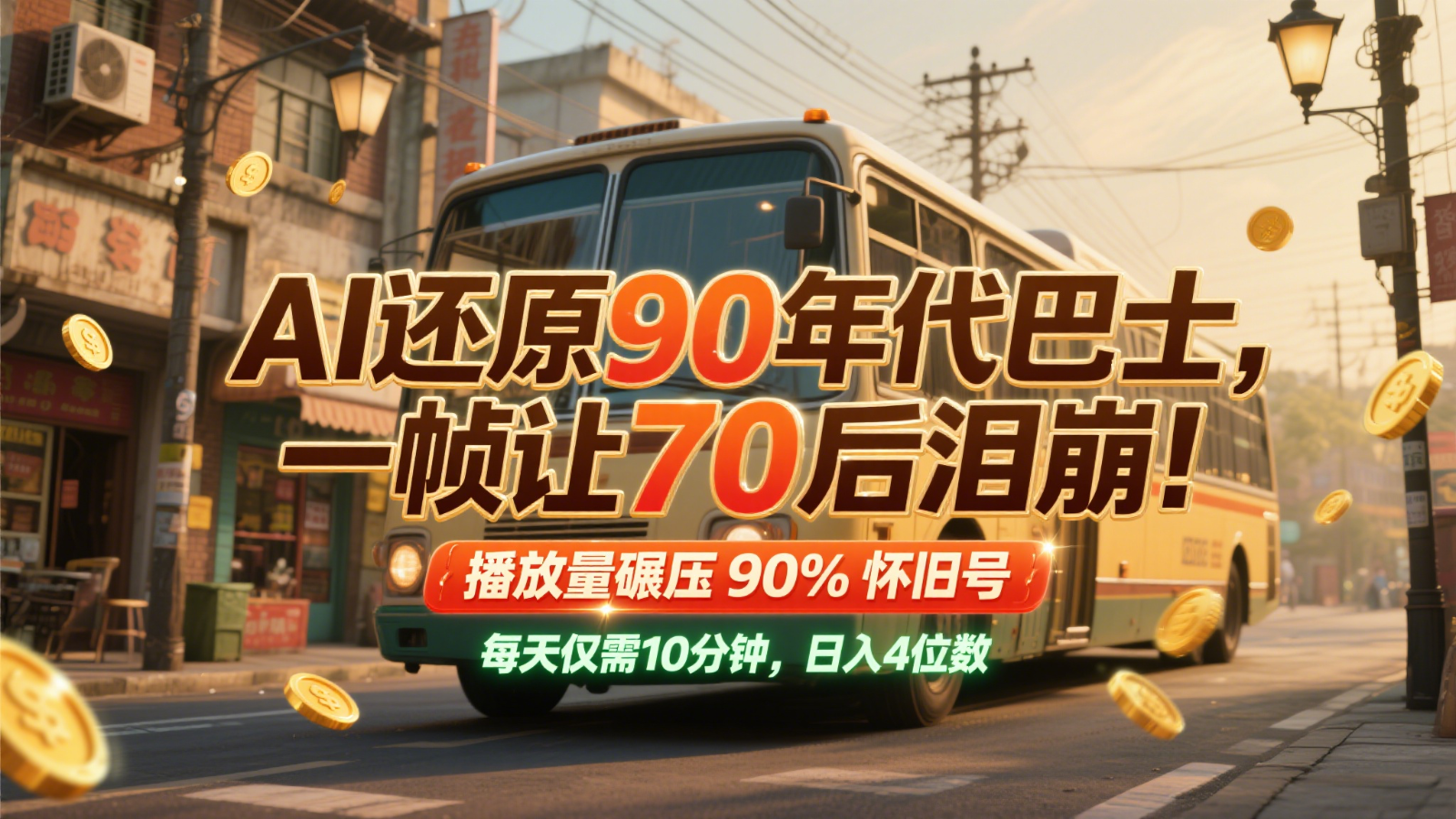 AI还原90年代巴士，一帧让70后泪崩！播放量碾压90%怀旧号，每天10分钟，日入4位数-项目网站