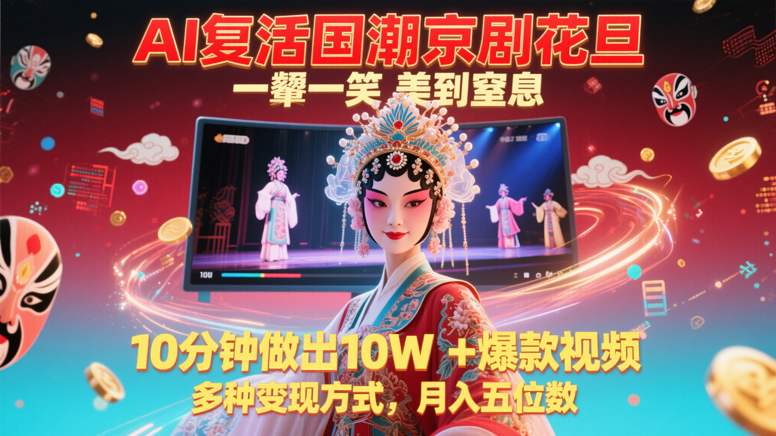 AI复活国潮京剧花旦，一颦一笑美到窒息，10分钟做出10W+爆款视频，多种变现方式-项目网站